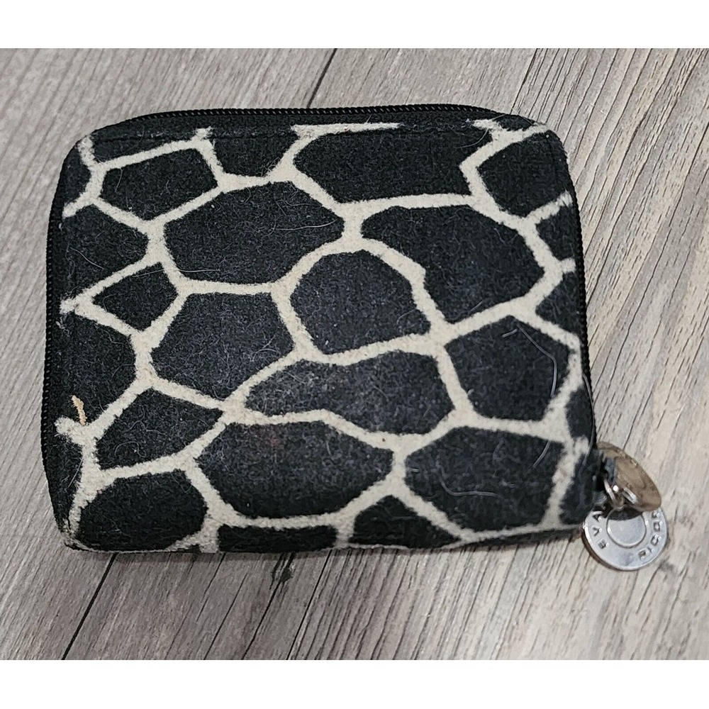 EVAN-PICONE Women's Giraffe Print Zip-Around Suede Card Holder Wallet Black